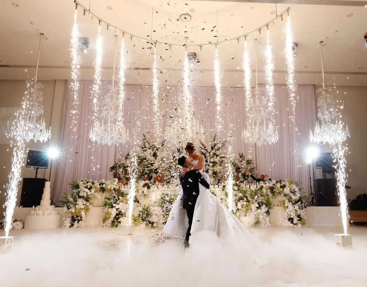 San Diego Indian wedding DJ — Cold spark indoor fireworks during Indian wedding grand entrance at reception