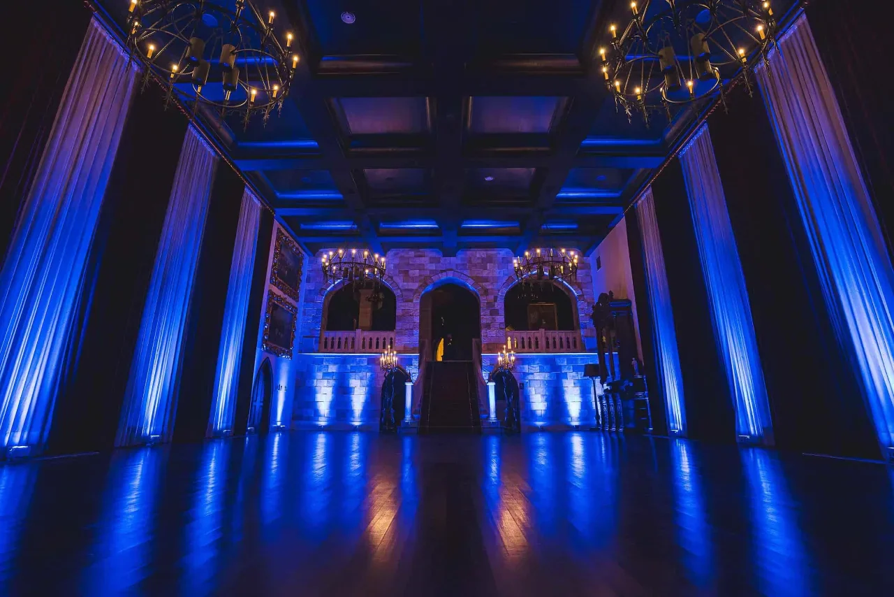 Wedding venue uplighting transforming ballroom for Indian and Pakistani reception